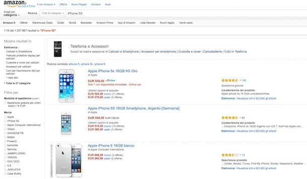 Screenshot che mostra come comprare iPhone 5S