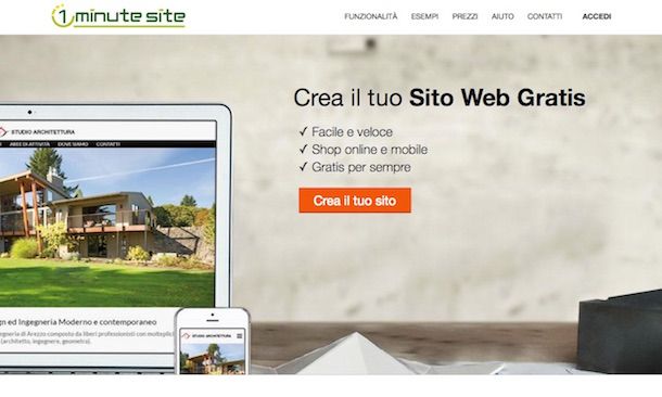Screenshot che mostra come fare un sito Web da zero con 1 Minute Site