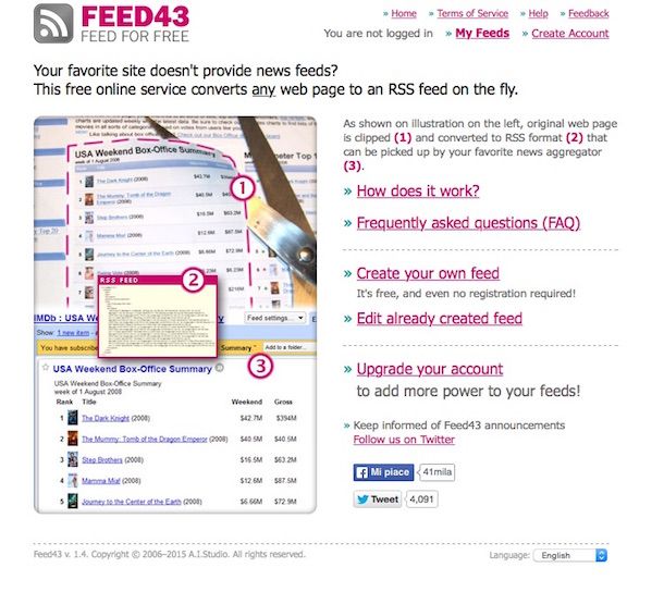 Screenshot che mostra come creare feed RSS