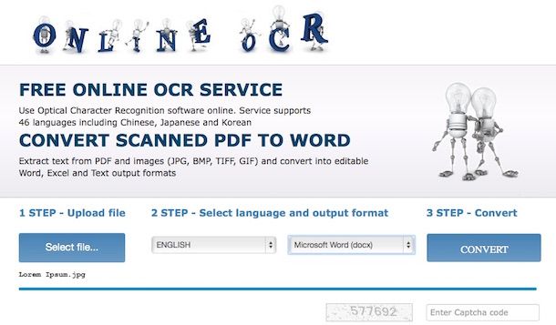 Screenshot che mostra come convertire JPG in Word