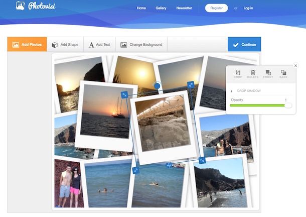 Screenshot che mostra come creare collage di foto con Photovisi