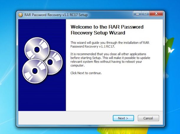 Screenshot che mostra come trovare password RAR