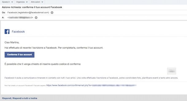 Screenshot che mostra come registrarsi su Facebook