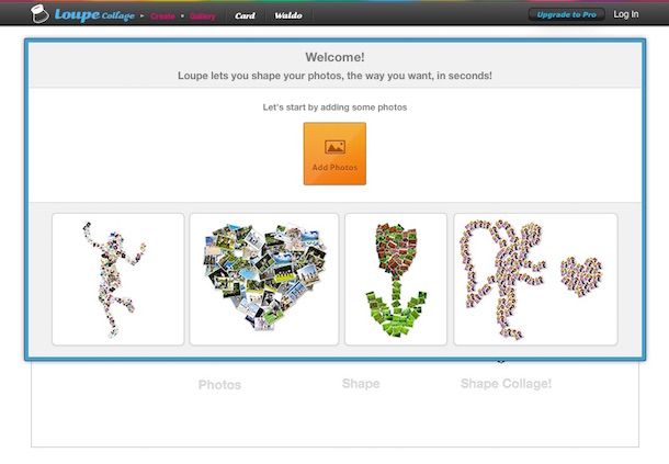 Screenshot che mostra come creare collage di foto con Loupe Collage