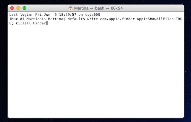 Screenshot che mostra come visualizzare file nascosti su Mac