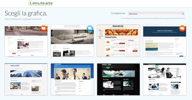 Screenshot che mostra come aprire un sito gratis con 1 Minute Site