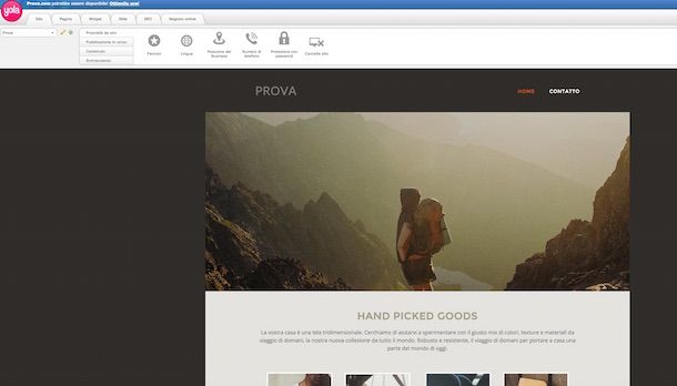 Screenshot che mostra come fare un sito gratis con Yola