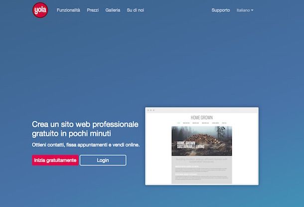 Screenshot che mostra come creare sito Internet gratis