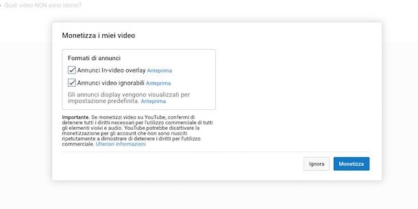 Screenshot che mostra come guadagnare soldi con YouTube