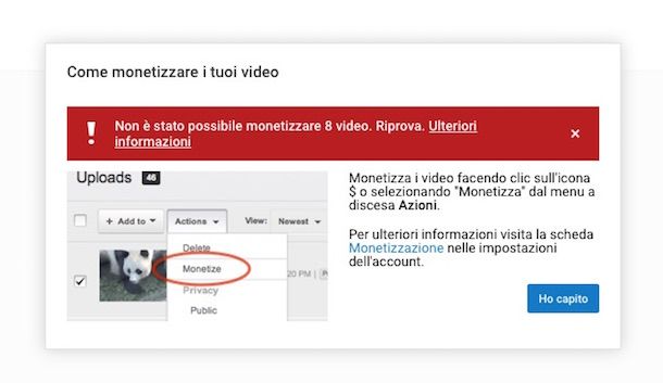 Screenshot che mostra come guadagnare soldi con YouTube