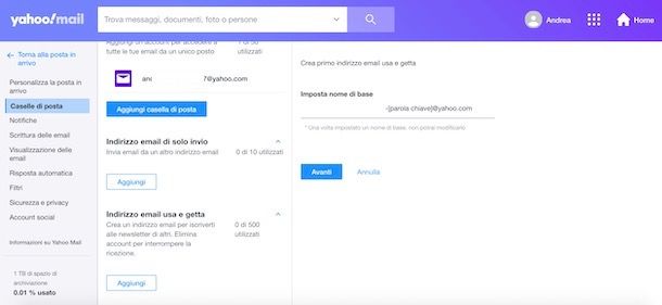 Come creare alias email Yahoo