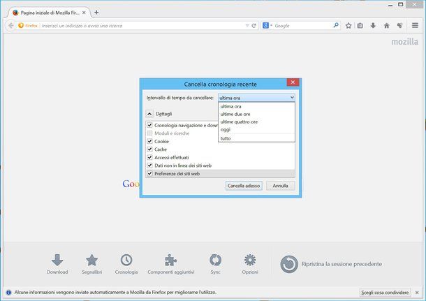 Come cancellare cronologia Firefox