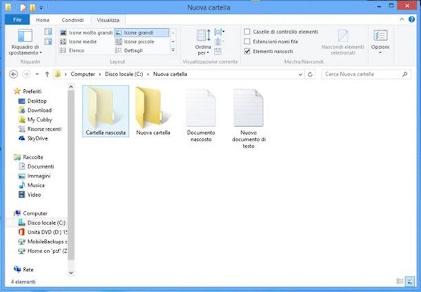 Screenshot showing how to view hidden files on Windows 8