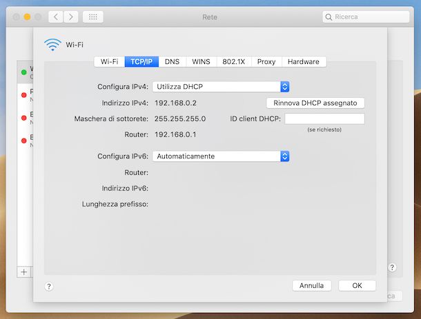 Visualizzare l'indirizzo IP del modem su macOS