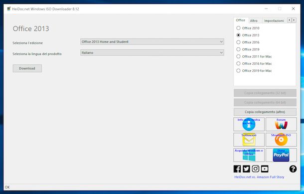 Download di Office 2013 con Windows and Office ISO Download Tool