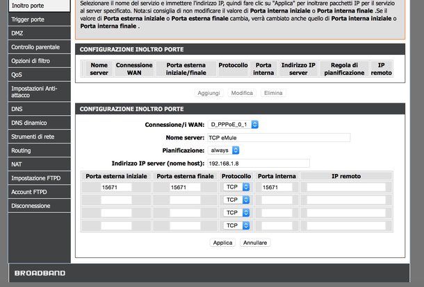 Apertura porte emule router