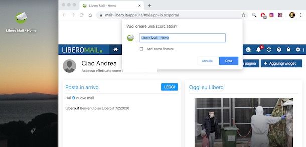 Come creare icona di Libero email sul desktop