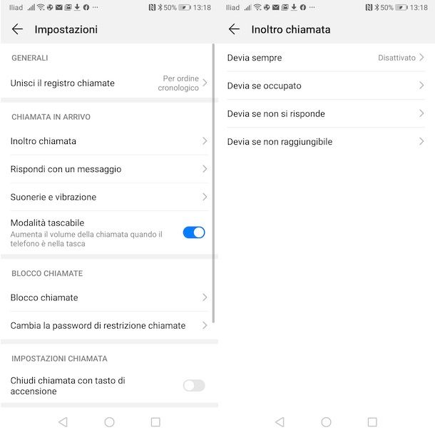 Inoltro chiamata Android