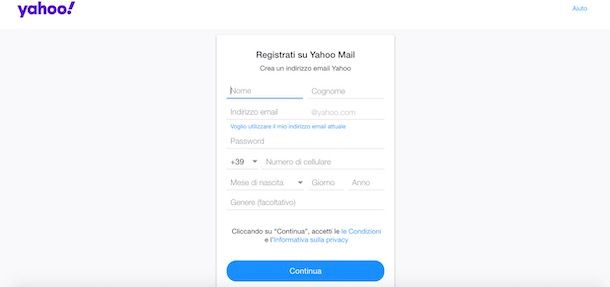 Creare indirizzo email Yahoo