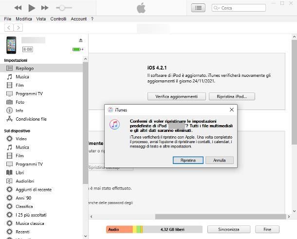 Come resettare iPod