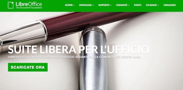 Screenshot del sito Internet di LibreOffice
