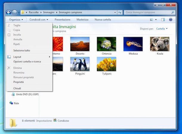 Screenshot che mostra come visualizzare cartelle nascoste Windows 7