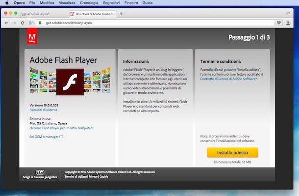 Screenshot che mostra come scaricare Flash Player gratis