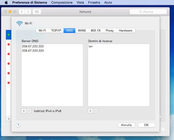 Screenshot che mostra come cambiare DNS Fastweb