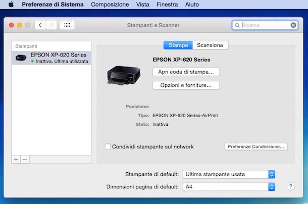 Screenshot che mostra come resettare stampante Epson