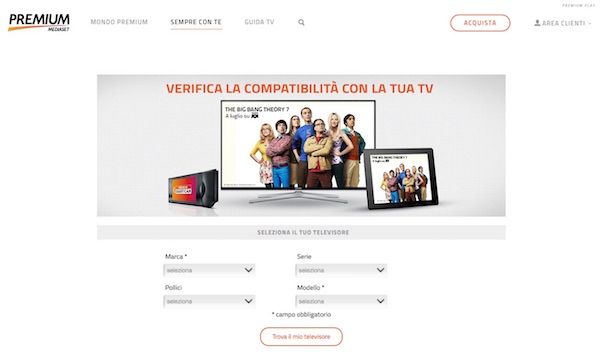 Screenshot che mostra come abbonarsi a Mediaset Premium