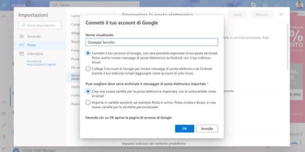 Sincronizzare messaggi in uscita da Gmail a Outlook