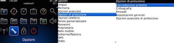 Screenshot che mostra come resettare BlackBerry