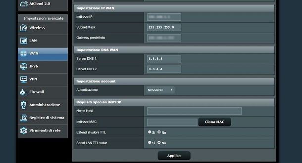 cambiare DNS Fastweb da modem