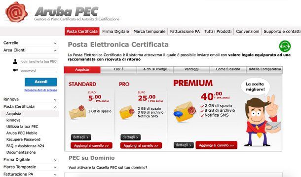 Come creare posta certificata