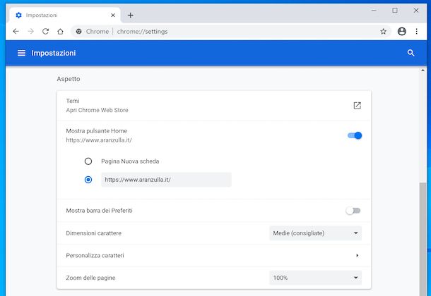 Pagina iniziale Chrome Windows