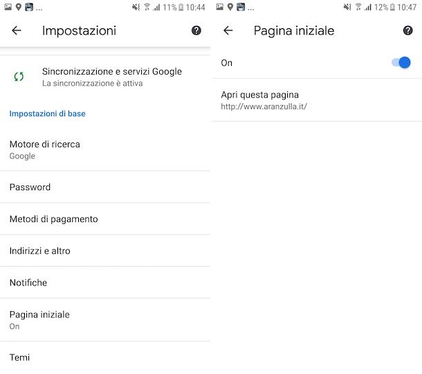 Pagina iniziale Chrome Android