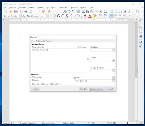 Stampare etichette con LibreOffice