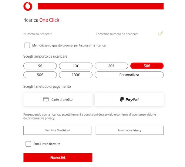 Ricaricare Vodafone online