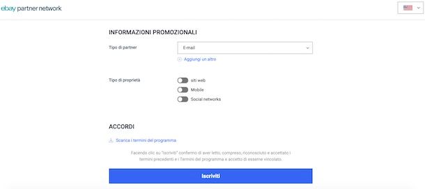 Iscrizione eBay Partner Network