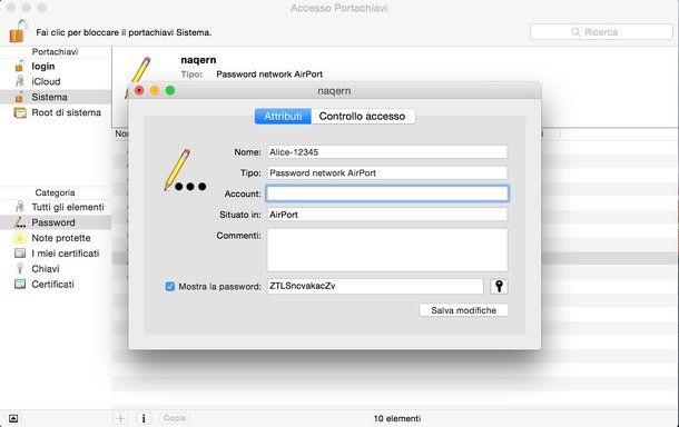 Accesso Portachiavi macOS