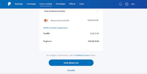 Inviare denaro tramite email su PayPal