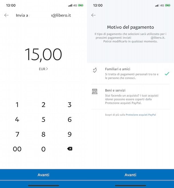 Enviar dinero por correo electrónico a PayPal desde la aplicación
