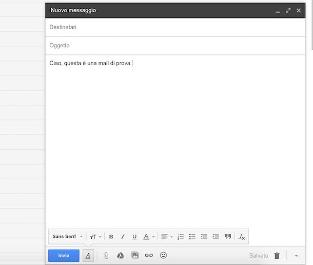 Screenshot che mostra come mandare una mail