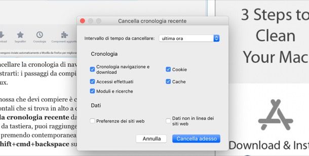 Cancella cronologia