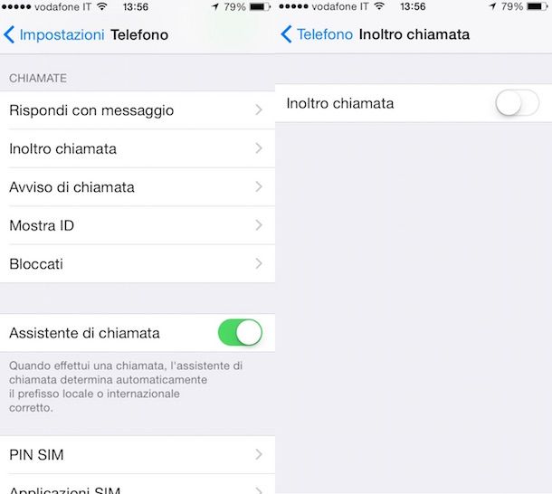 Screenshot che mostra come disabilitare segreteria Vodafone