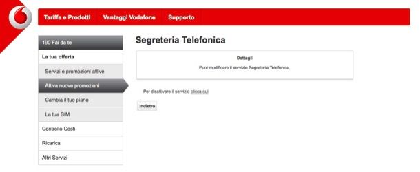 Disattivare segreteria Vodafone