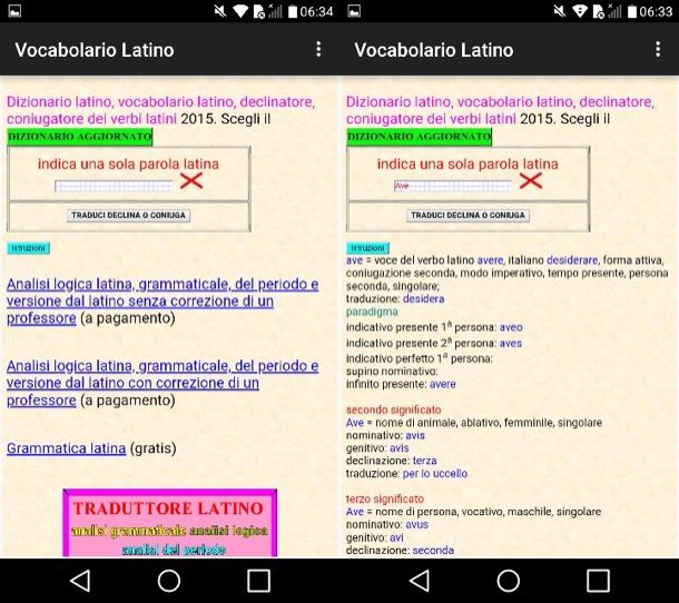 Dizionario latino, vocabolario latino, declinatore latino, coniugatore dei  verbi latini