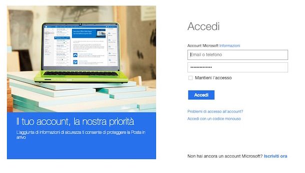 Screenshot che mostra come chiudere account Hotmail