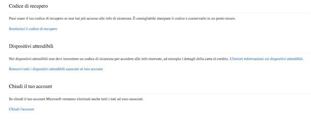Screenshot che mostra come chiudere account Hotmail