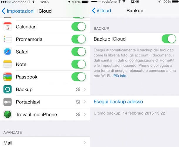 Screenshot che mostra come effettuare il backup da iPhone